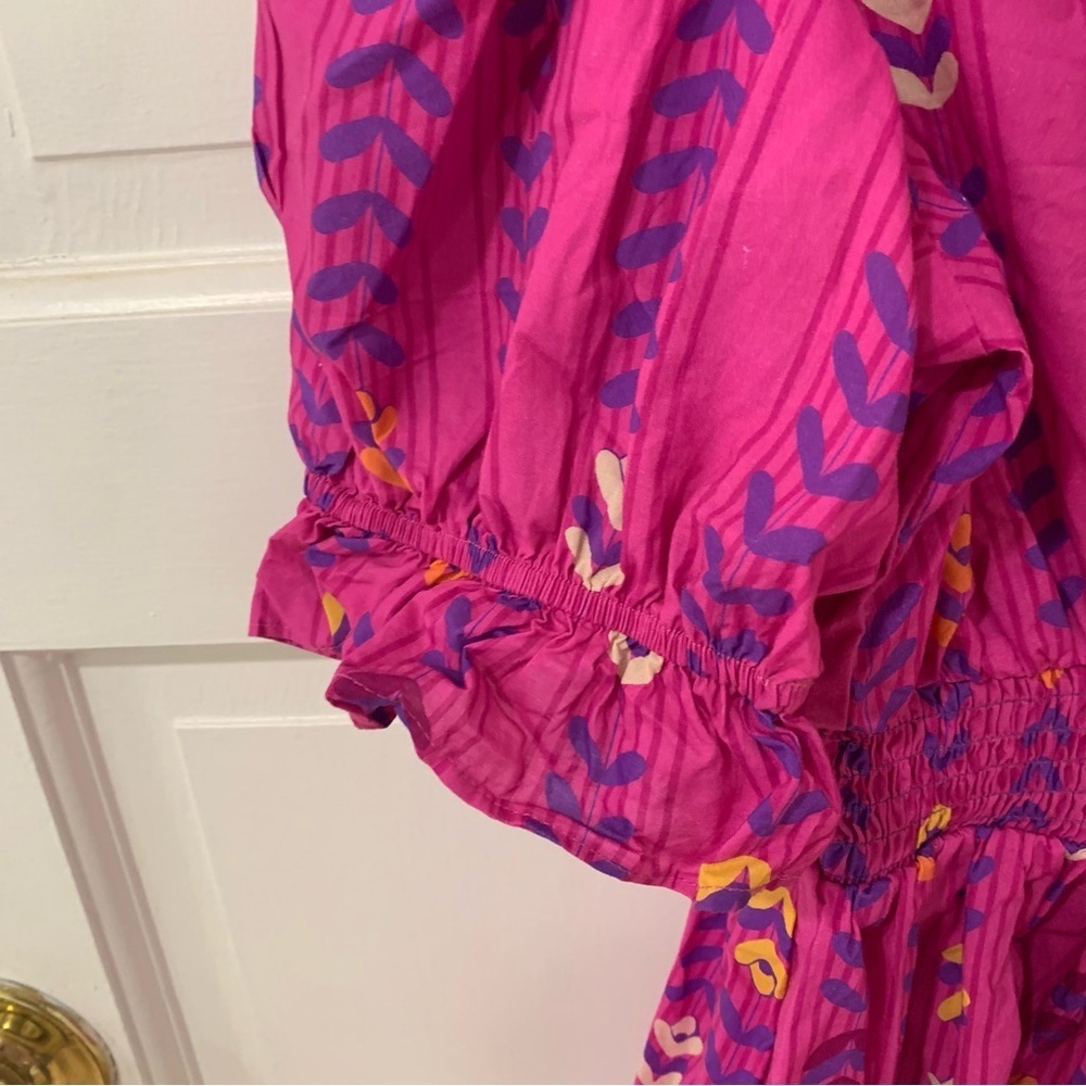 Umgee Women’s Bright Boho Bloom Ruffle Top Puff Sleeve Size Large Maximalist - Picture 5 of 10